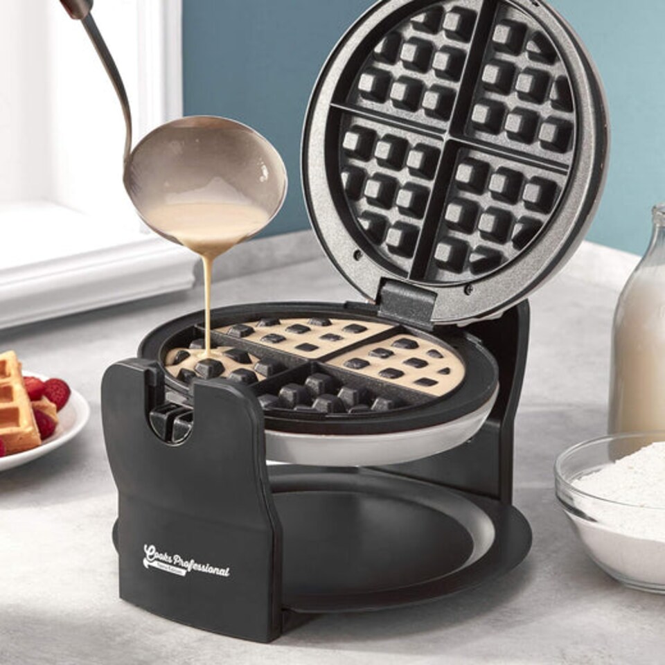 image 1 of Cooks Professional Rotary Belgian Waffle Maker Machine with Non-Stick Plates & Drip Tray | Silver