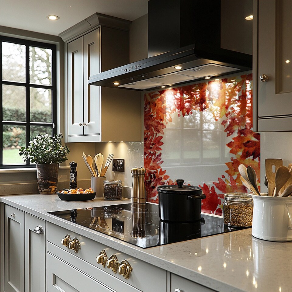 image 1 of Circled Autumn Leaves Splash Back | White