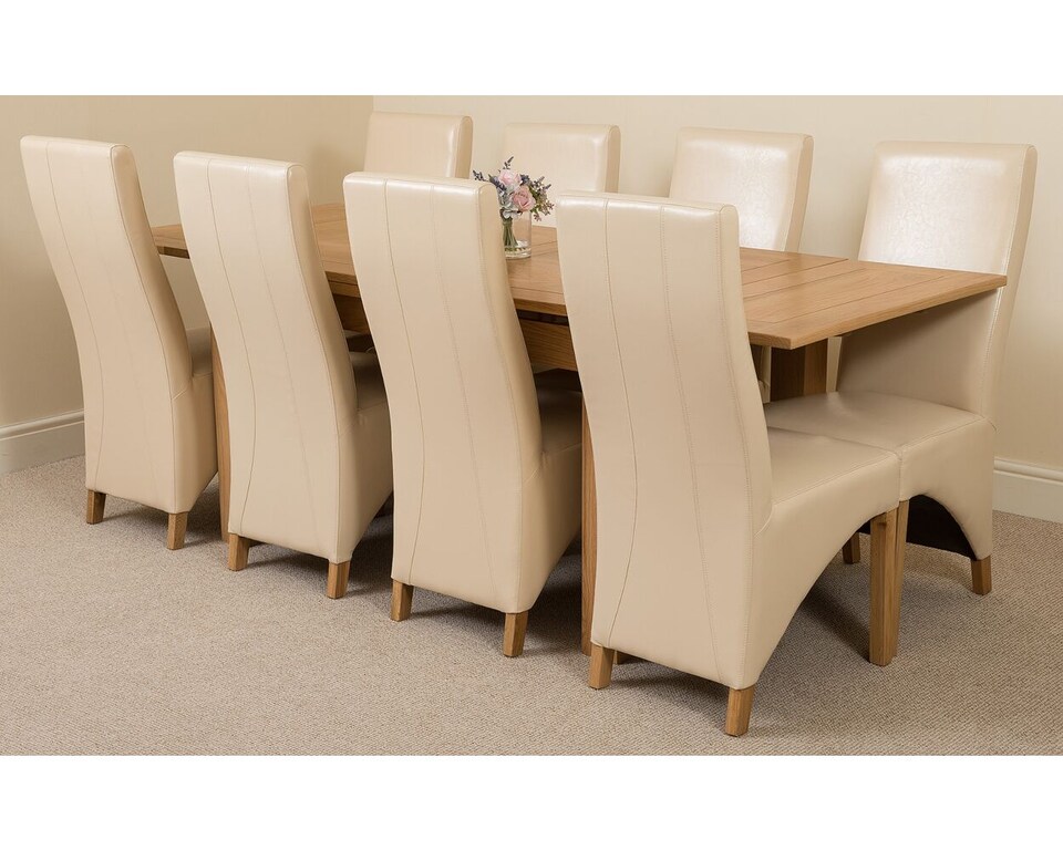 image 1 of Richmond 140-220cm Oak Extending Dining Table and 8 Lola Leather Chairs | Cream | Cream