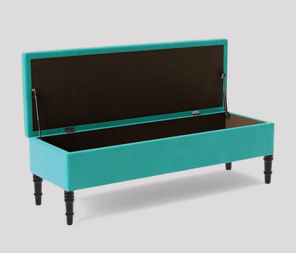 image 1 of Alyana 137cm Wide Tufted Rectangle Ottoman Storage Bench - Upholstery Velvet Shoe Bench with Turned Wooden Legs