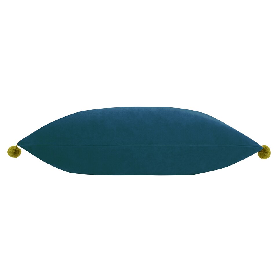 image 1 of Paoletti Fiesta Velvet Cushion, Indigo/Olive, 35 x 50cm