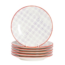 Nicola Spring Hand-Printed Side Plates - 18cm - Purple - Pack of 6 Multi