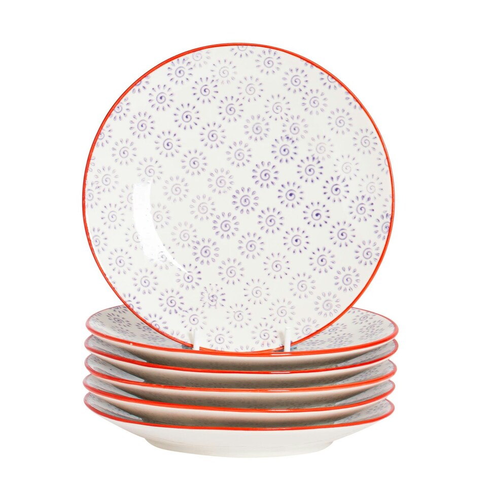 image 1 of Nicola Spring Hand-Printed Side Plates - 18cm - Purple - Pack of 6 Multi