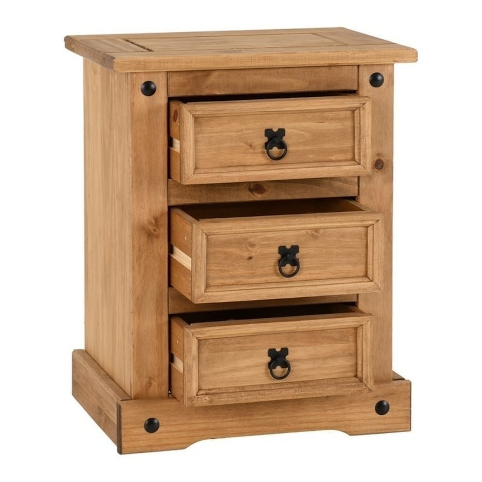 image 1 of Corona 3 Drawer Bedside - L39 x W53 x H67 cm - Distressed Waxed Pine