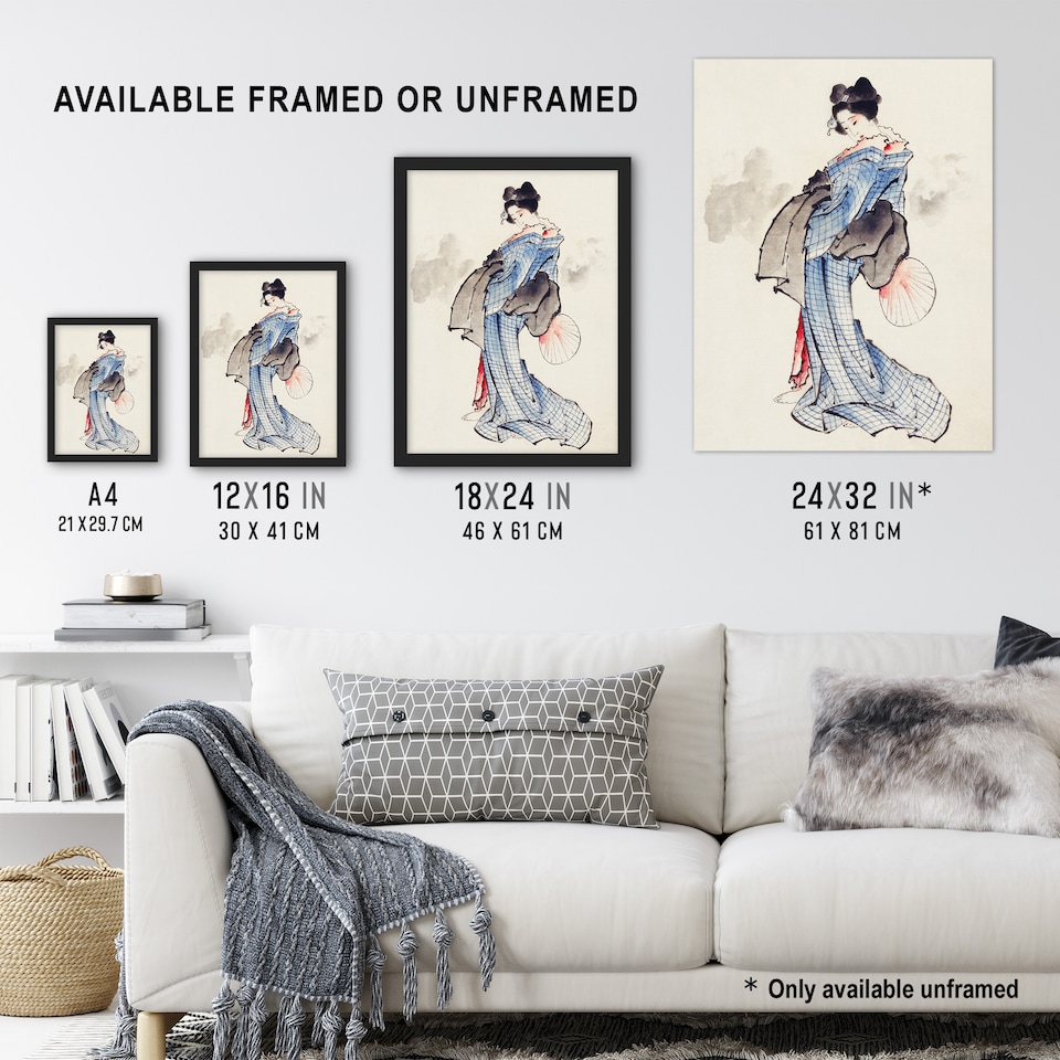 image 1 of Vintage Japanese Geisha Portrait Japan Wall Art Print Hokusai 24x32"