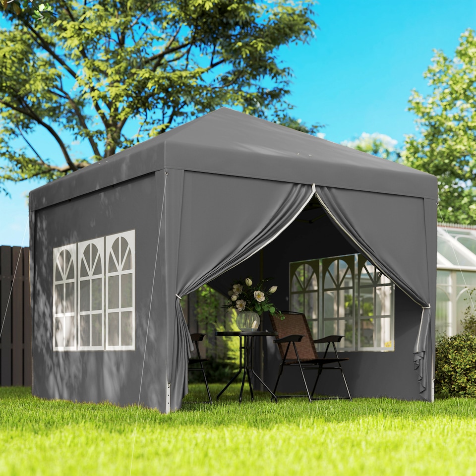 image 1 of Outsunny 3 x 3 M Pop Up Gazebo, Wedding Camping Party Tent Canopy Marquee with Carry Bag and 2 Windows, Grey