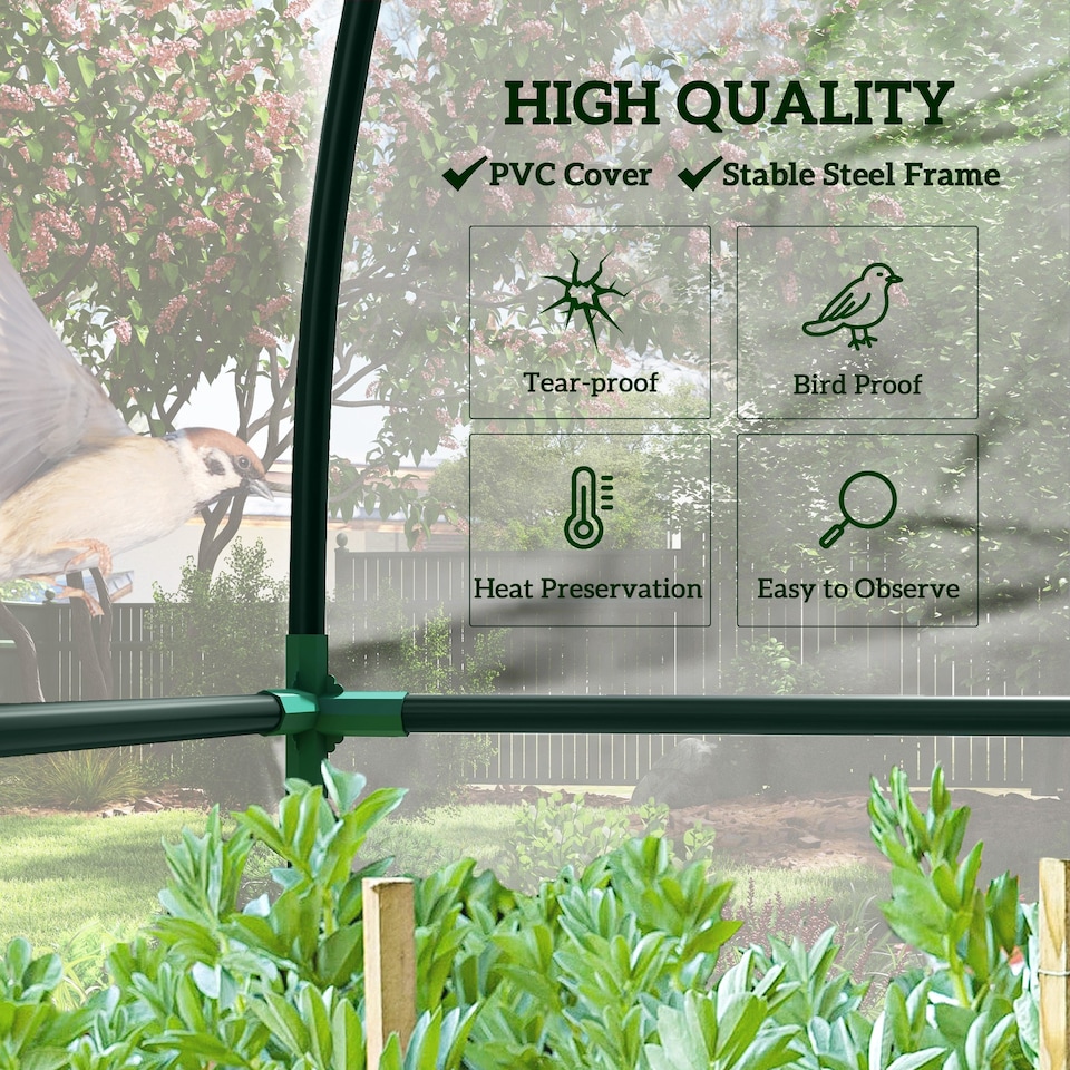 image 1 of Outsunny 143x118x212cm Walk-In Lean to Wall Tunnel Plastic Greenhouse with Doors