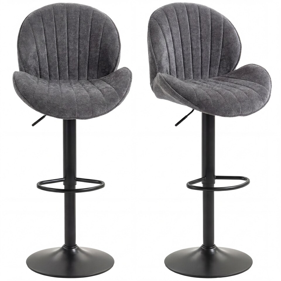 image 1 of HOMCOM Modern Bar Stools Set of 2, Swivel Counter Height Barstools | Grey | Grey | Adjustable height bar stool