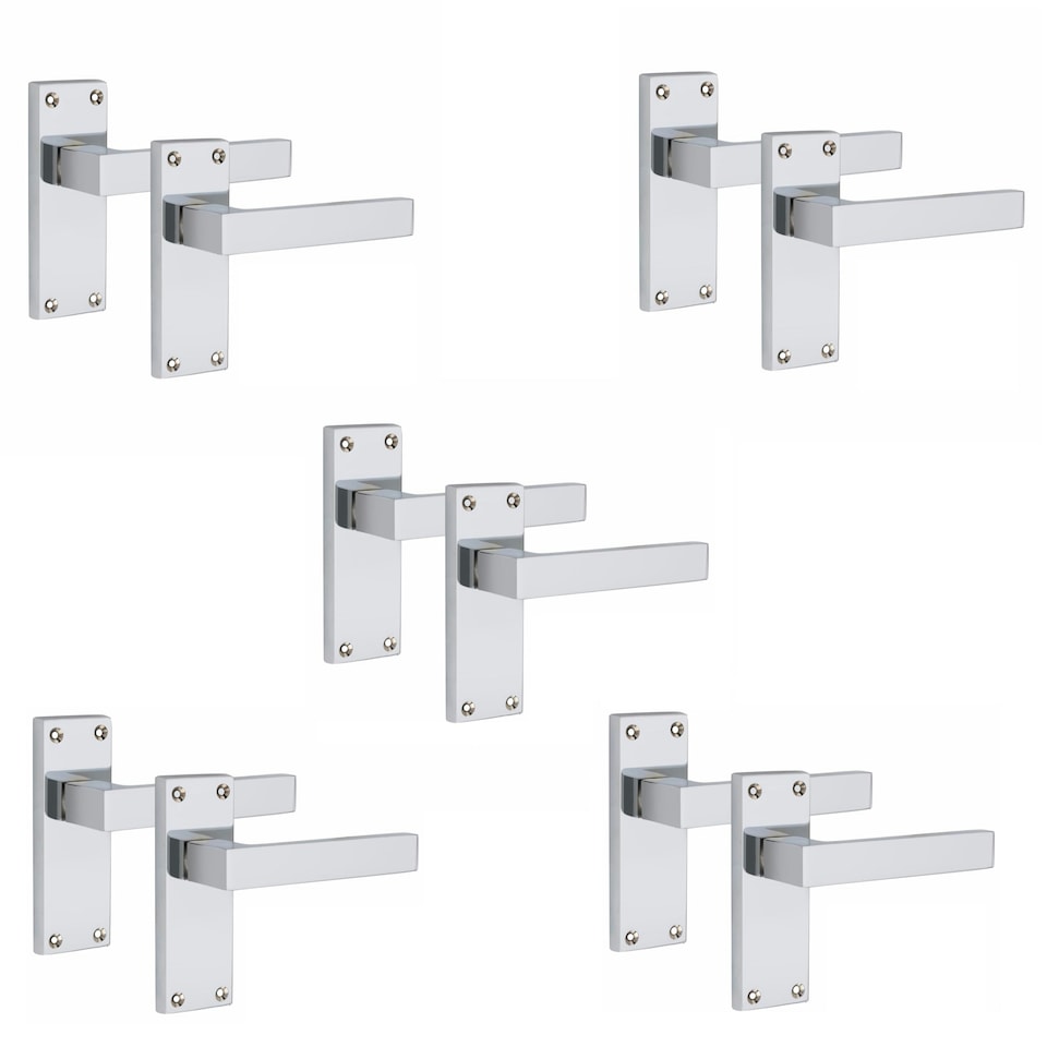 image 1 of Golden Grace 5 Pairs Victorian Straight Delta Door Handles Latch in Silver Polished Chrome - 120mm x 40mm Backplate Chrome