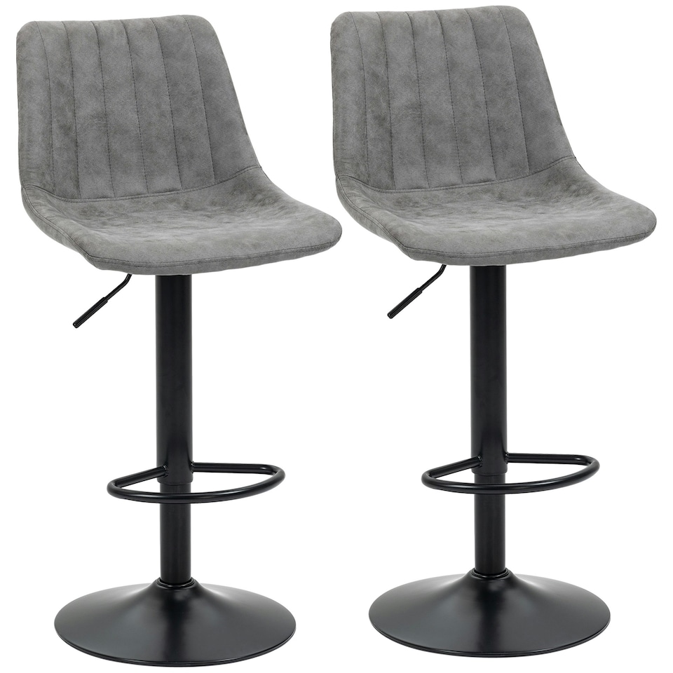 image 1 of HOMCOM Bar Stools Set of 2 Adjustable Swivel Bar Chairs with Backrest Grey