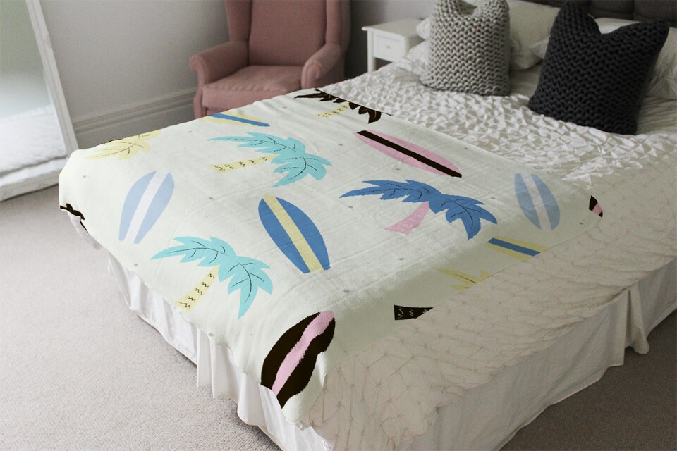 image 1 of Surf Boards & Palm Trees Blanket | Multi