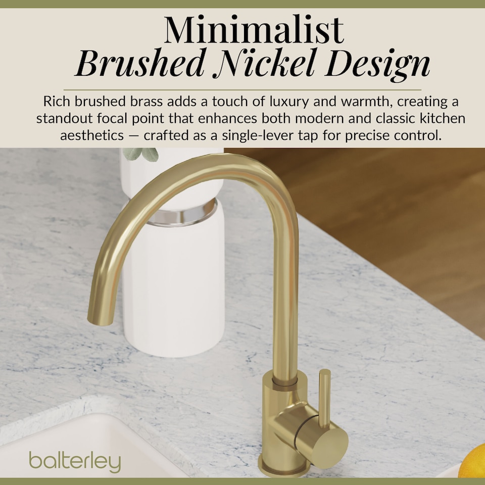 image 1 of Balterley Lacerta Kitchen Mono Mixer Tap with Single Lever Handle, High Curved Swivel Spout | Copper | Brushed Brass | 1