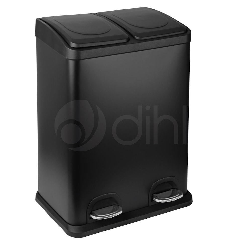image 1 of Dihl 40L Stainless Steel Pedal Bin with Dual 20L Removable Buckets, Double Twin, Black, 40 Litre Capacity