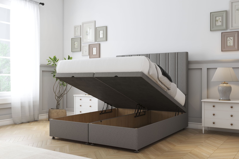 image 1 of Sloomy Langston Pewter Dumfries Ottoman Bed With Mattress With 54" Floor Standing Headboard 6' Super King