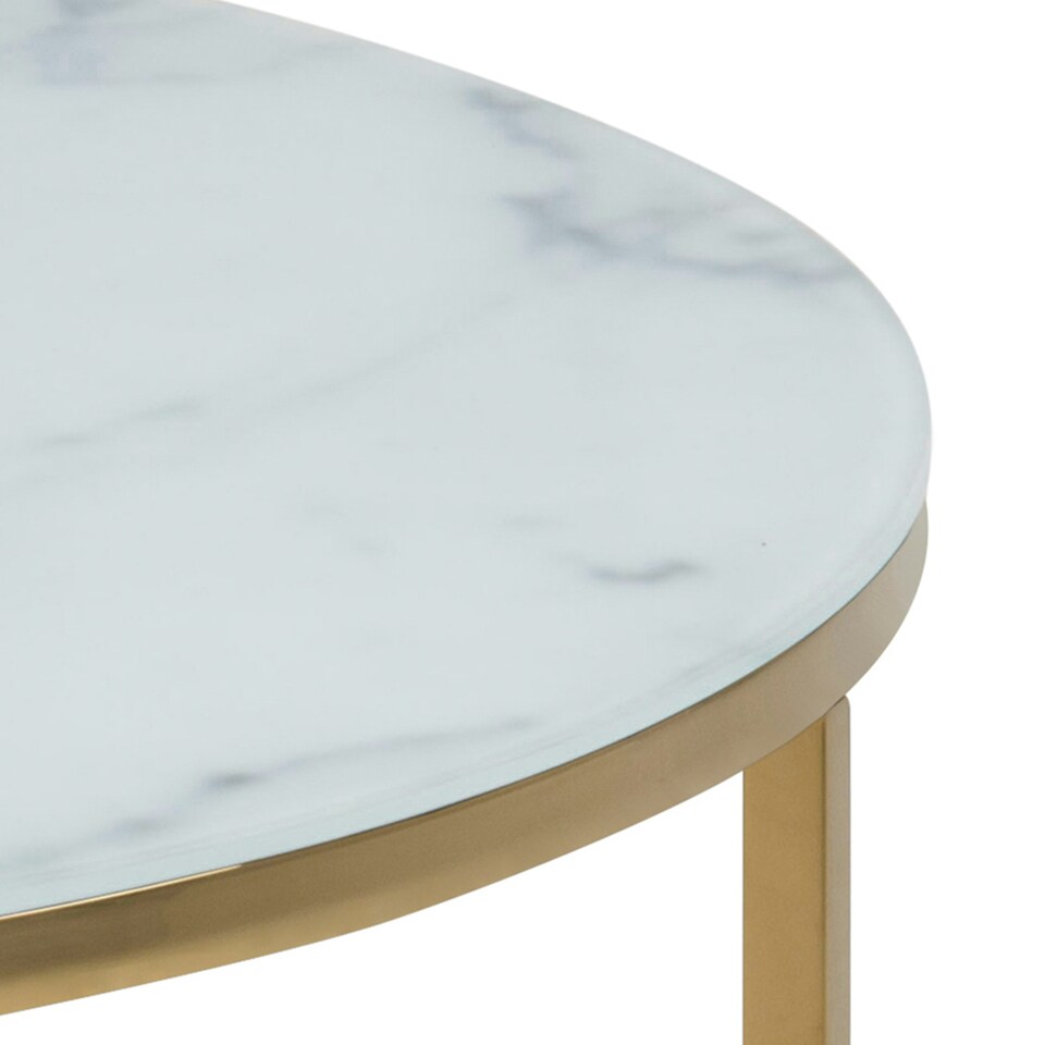 image 1 of Alisma Round Coffee Table with Marble Effect Glass Top & Gold Legs