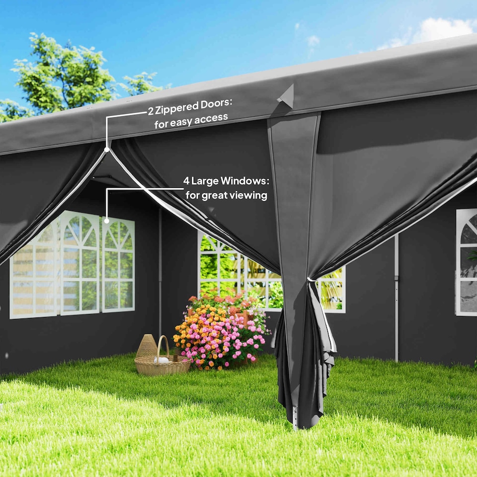image 1 of Outsunny 3 x 6m Pop Up Gazebo Height Adjustable Party Tent w/ Storage Bag Grey