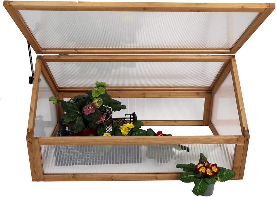image 1 of Wooden Cold Frame Greenhouse Polycarbonate Grow House Garden Planter Shelter