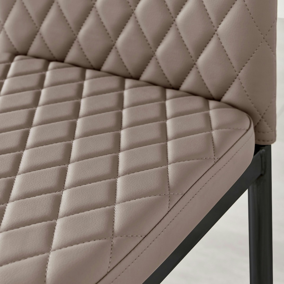 image 1 of Furniturebox 4x Milan Black Leg Cappuccino Hatched Faux Leather Dining Chairs