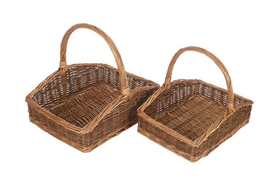 image 1 of Set of 2 Rectangular Country Unpeeled Garden Trugs | Brown | Brown | Set of 2