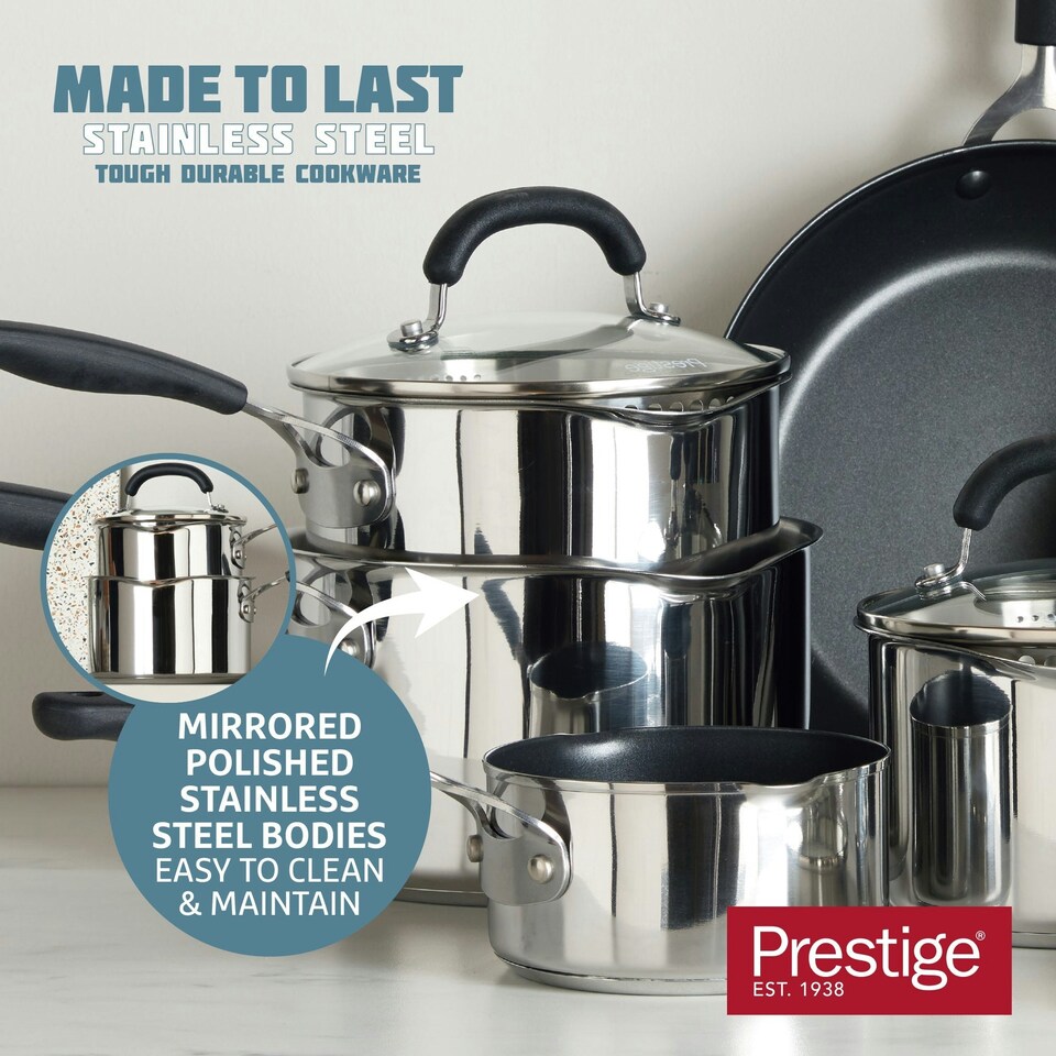 image 1 of Prestige Made to Last Milk Pan in Stainless Steel - Non Stick - 14 cm / 0.9 L