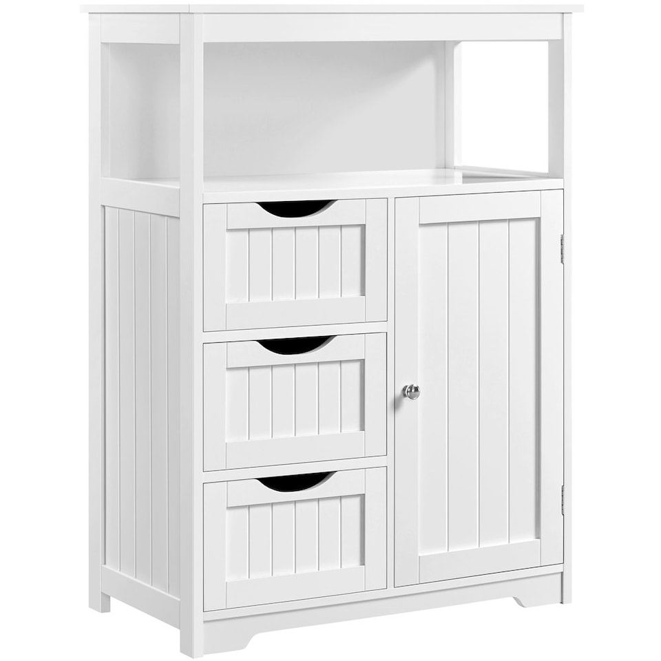 image 1 of Yaheetech Bathroom Floor Cabine w/ 1 Door and 3 Drawers White White