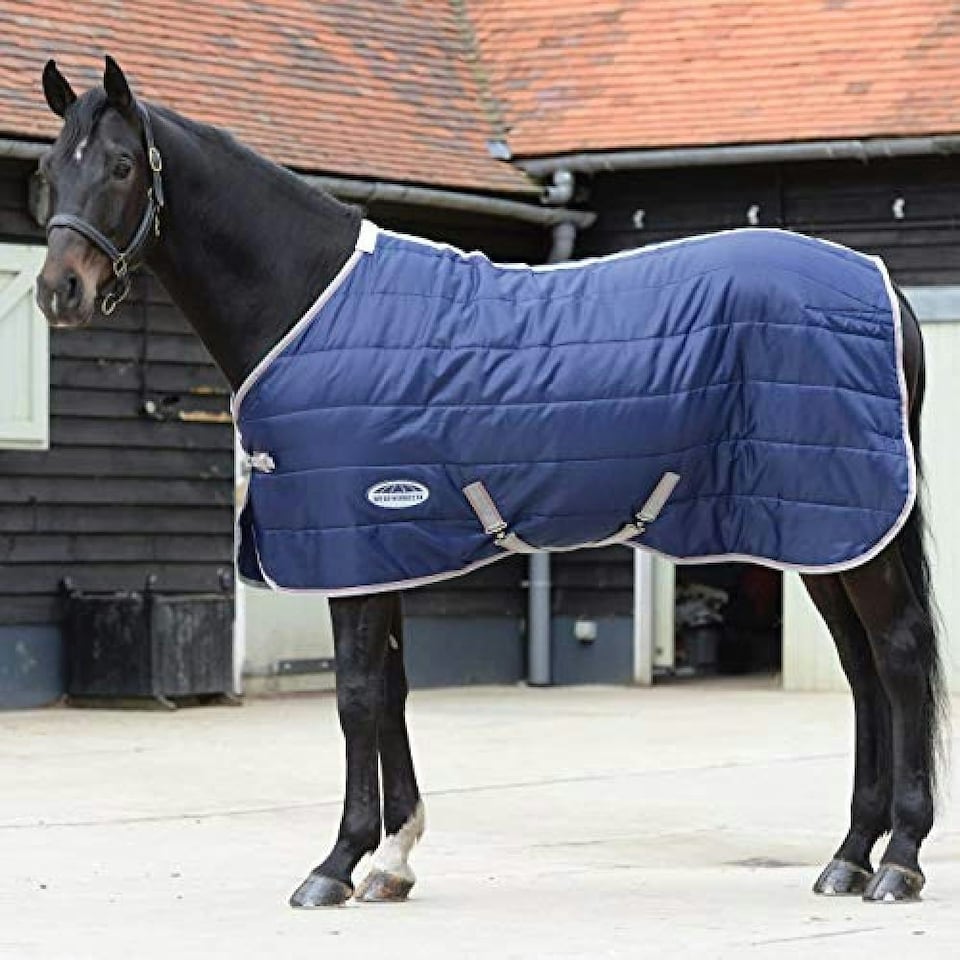 image 1 of Weatherbeeta Comfitec Medium/Lite 210d Channel Quilt Standard Neck Stable Rug - Navy/Silver/Red - 6 ft 5