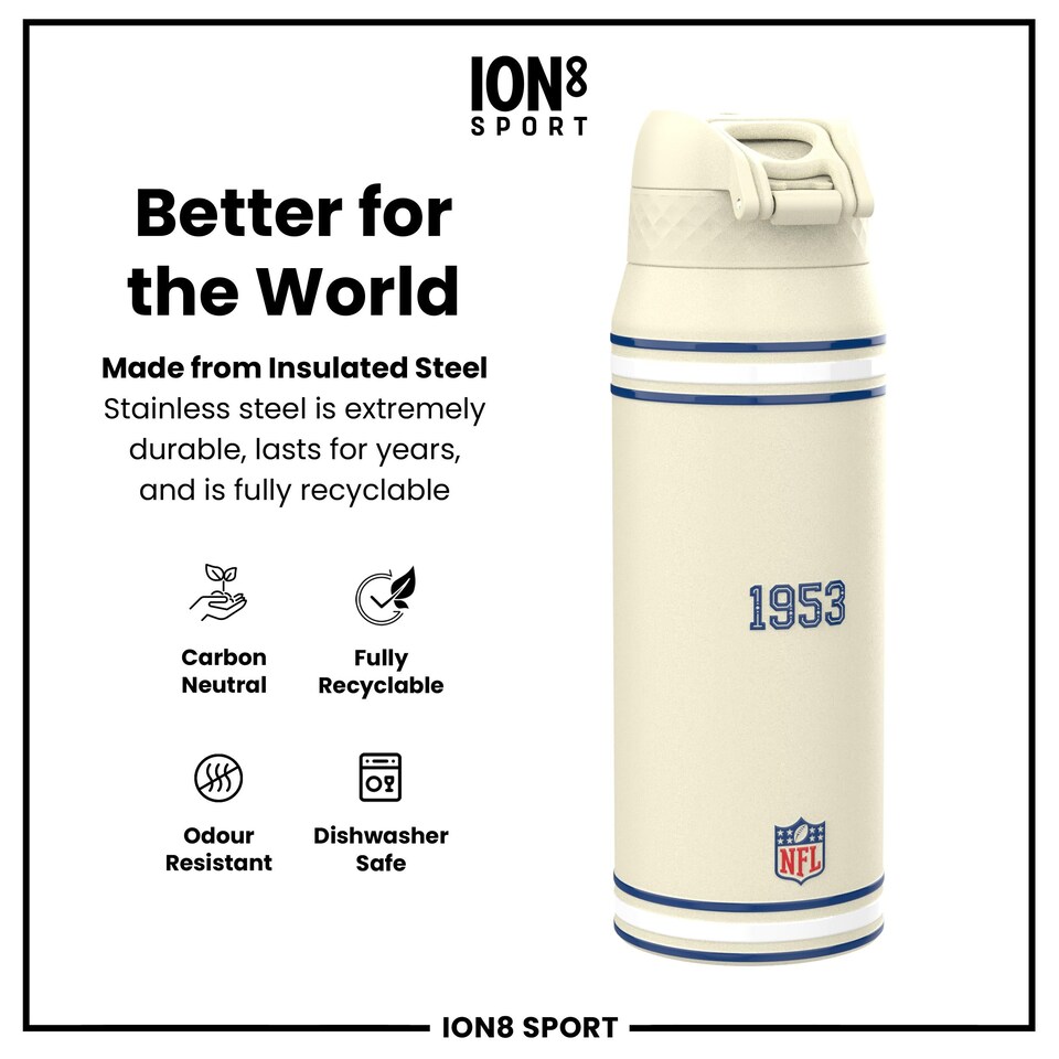 image 1 of NFL x Sports, Vacuum Insulated Steel Bottle, Series, 750ml (24oz) | Cream | NFL Throwback Colts | One Size