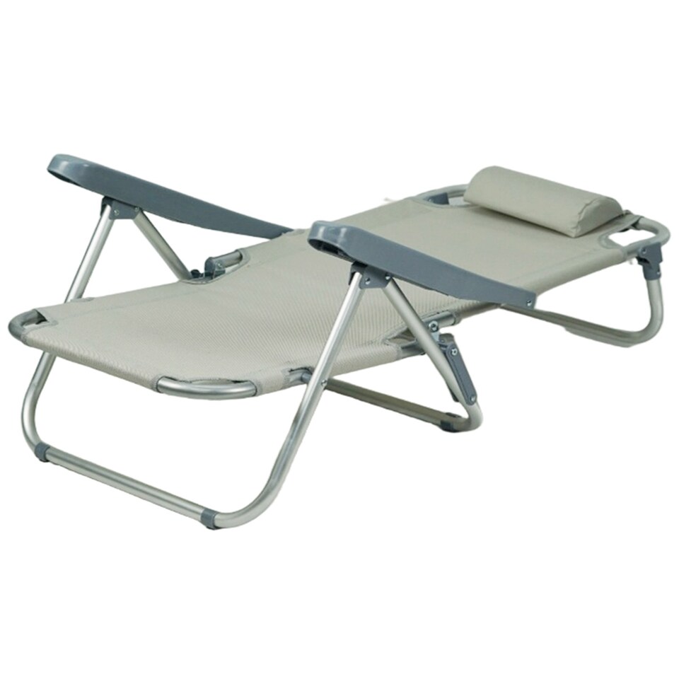 image 1 of Gr8 Garden Grey Folding Beach Deck Chair Portable Sun Bed Lounger 4 Adjustable Position