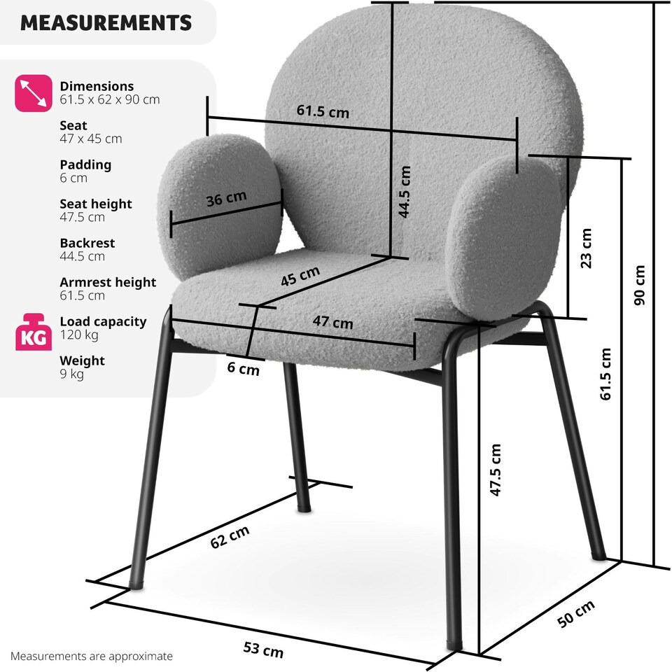 image 1 of Dining Chair - Boucle cover, plush padding, high backrest - per piece Grey | Light Grey