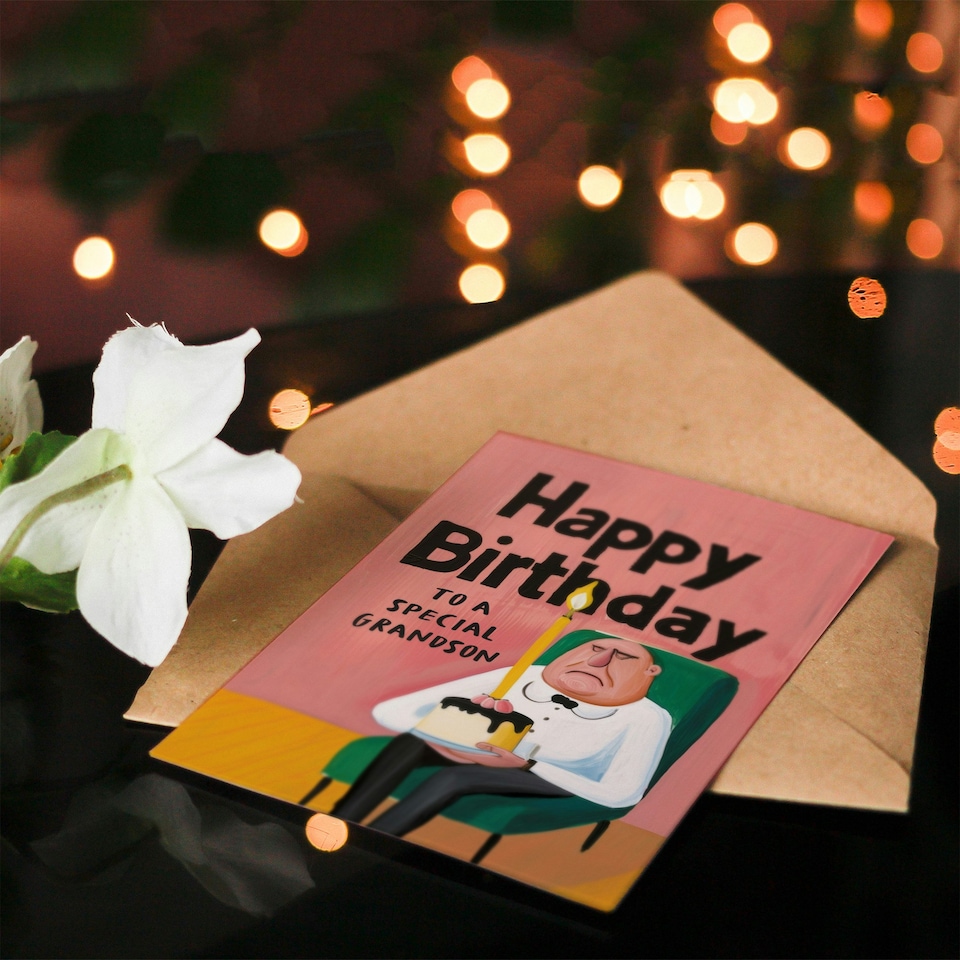 image 1 of Special Grumpy Man Cake Fun Joke Grandson Funny Birthday Card