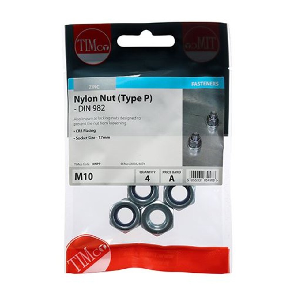 image 1 of Timco - Nylon Nuts - Type P - Zinc (Size M10 - 4 Pieces)