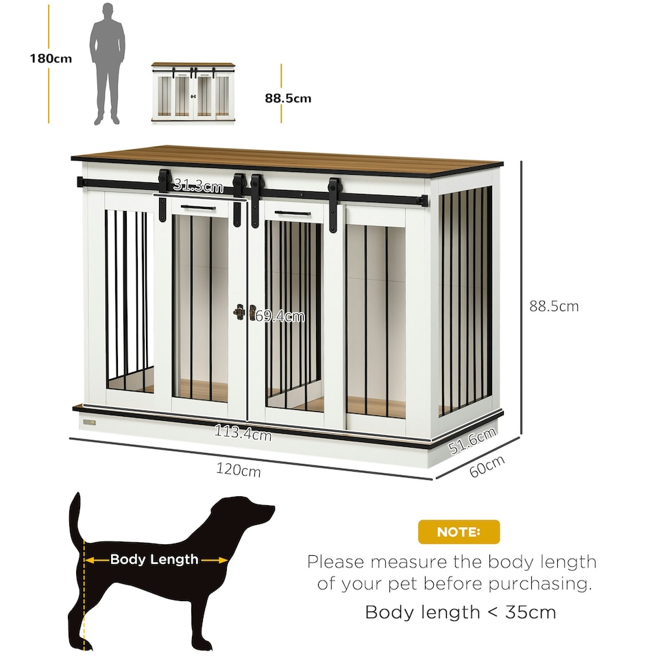 image 1 of PawHut Dog Crate Furniture for Large Dogs, Double Dog Cage for Small Dogs, White