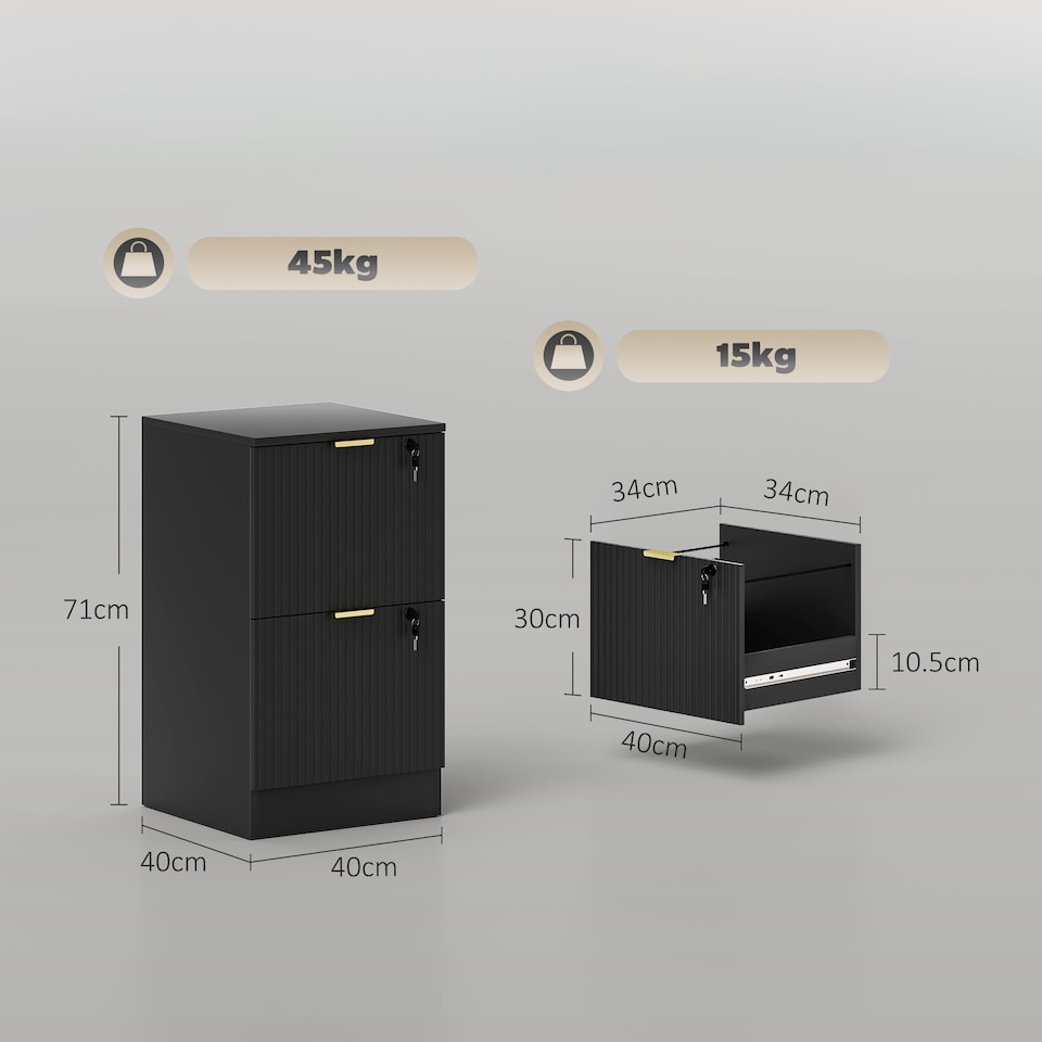 image 1 of Filing Cabinet, File Cabinet with 2 Lockable Drawers and Hanging Rails