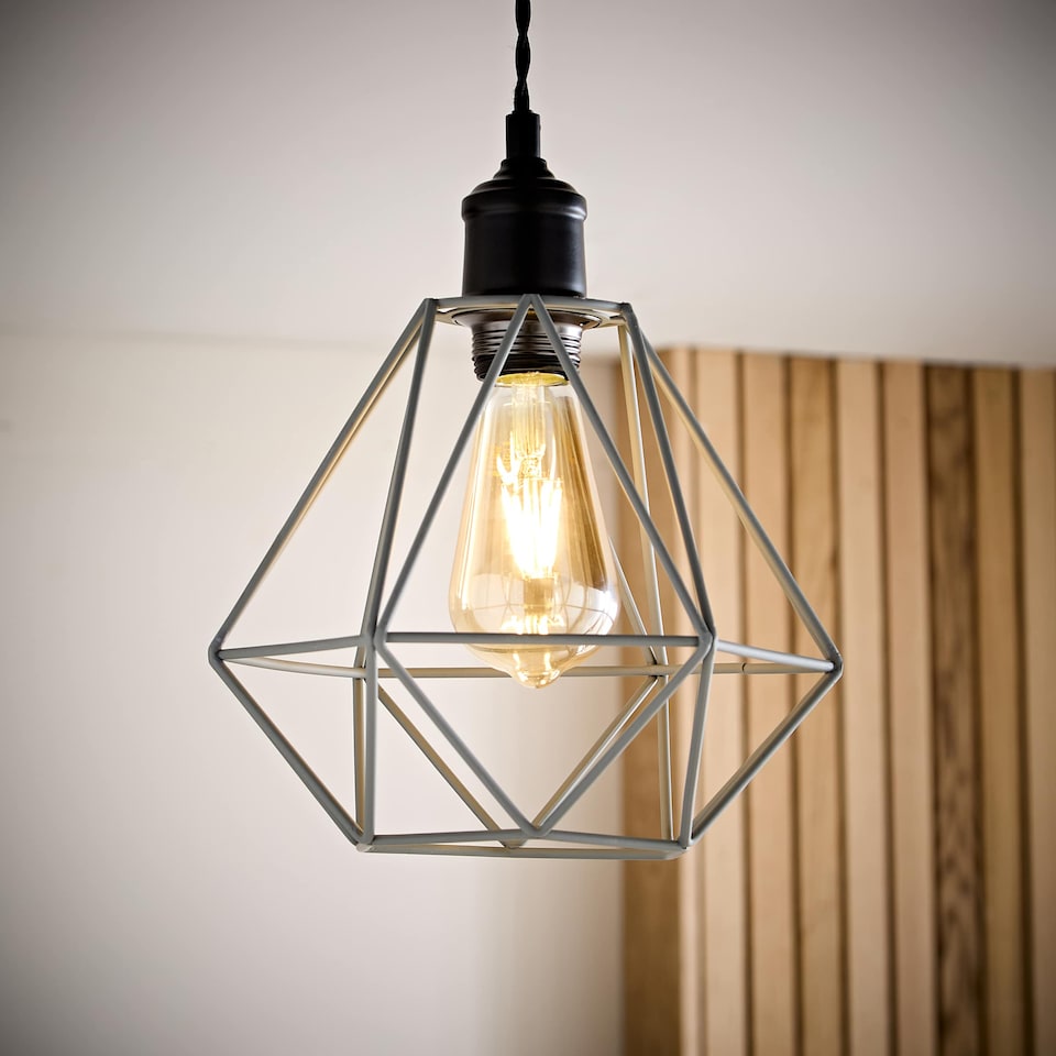 image 1 of ValueLights Modern Geometric Grey Metal Cage Ceiling Pendant Light Shade