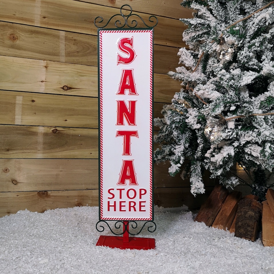 image 1 of 86cm Red and White Santa Stop Here Sign Christmas Decoration