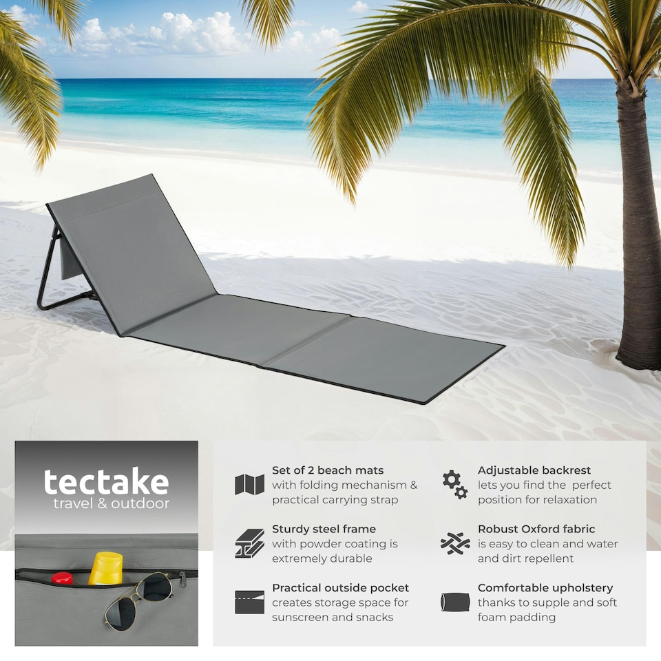 image 1 of Sun Lounger Mina - set of 2 - padded backrest, foldable, with shoulder strap & storage bag Grey