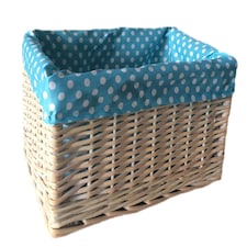 Blue Spotty Lined Wicker Open Storage Basket Medium | Blue | Blue