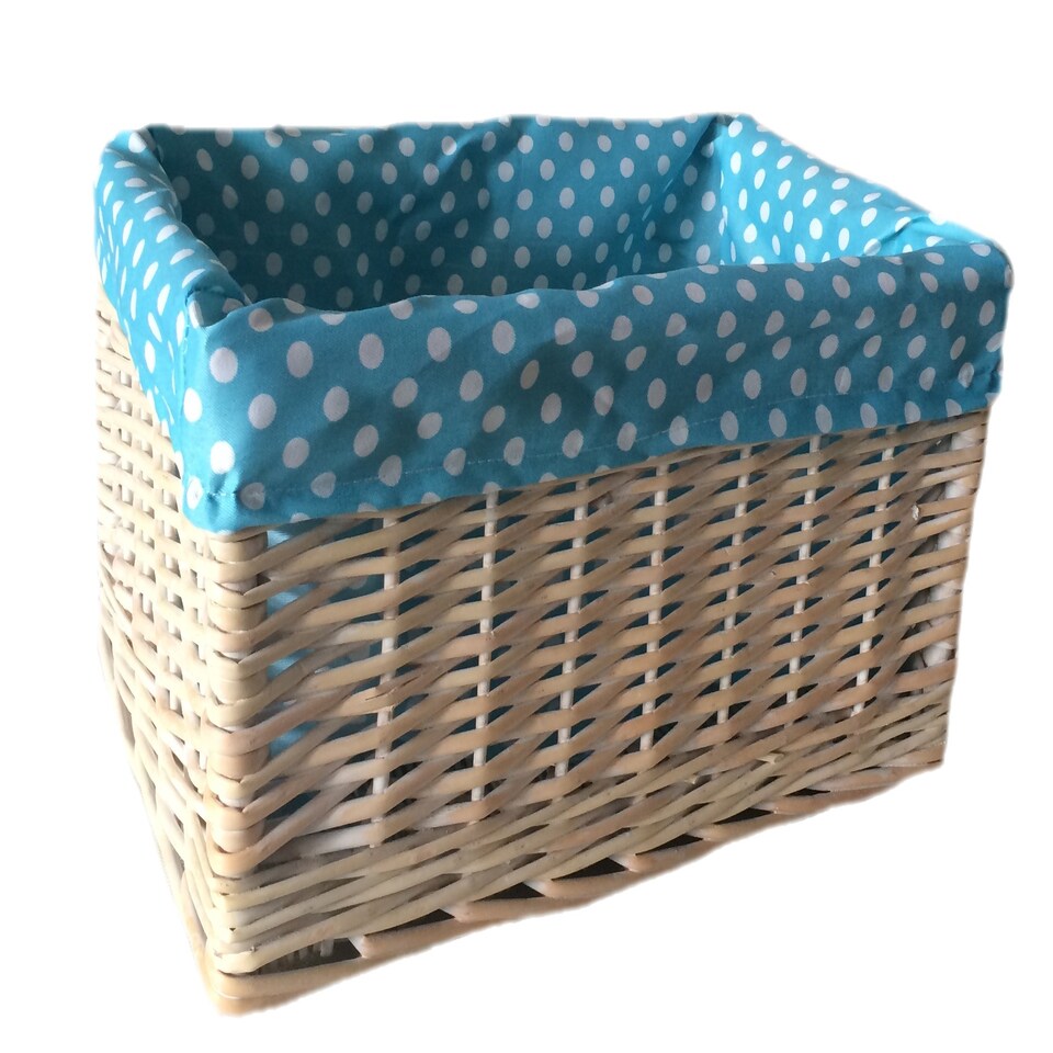 image 1 of Blue Spotty Lined Wicker Open Storage Basket Medium | Blue | Blue