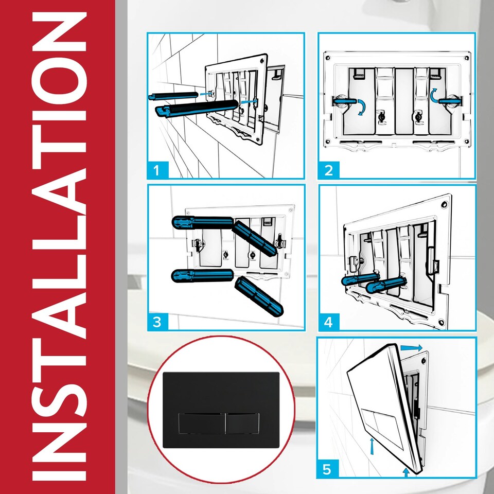 image 1 of SPARES2GO Luxury Concealed Toilet Cistern Flush Plate Kit for Wall Hung Frame (Matt Black, 245mm x 165mm)