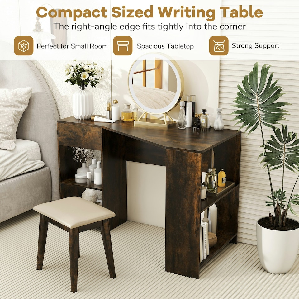 image 1 of COSTWAY L-Shaped Computer Desk Corner Table w/Storage Brown Brown