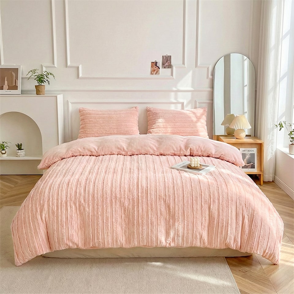 image 1 of Living and Home 3Pcs Duvet Cover and Pillowcases Bedding Set, Super King- Pink | Pink | Super King