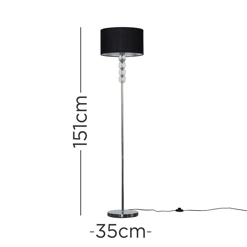 image 1 of ValueLights Eleanor Silver Chrome & Clear Acrylic Ball Floor Lamp with a Black Drum Shade
