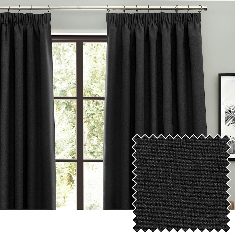 image 1 of furn. Dawn Blackout Black Pencil Pleat Curtains 229 x 229cm Multi