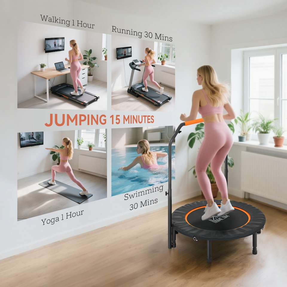 image 1 of HOMCOM 40" Foldable Mini Fitness Trampoline w/ Foam Handle, Orange