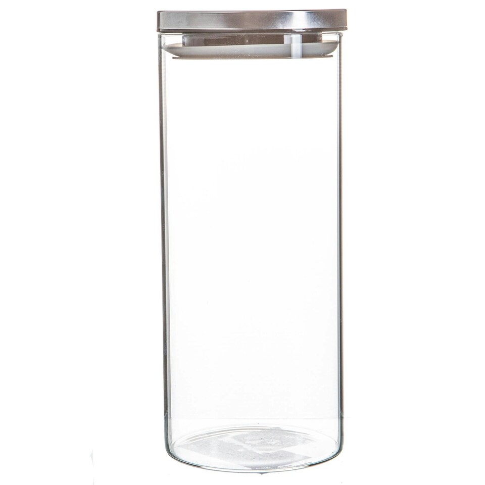 image 1 of Argon Tableware Glass Storage Jars with Metal Lids - 1.5 Litre - Silver - Pack of 3