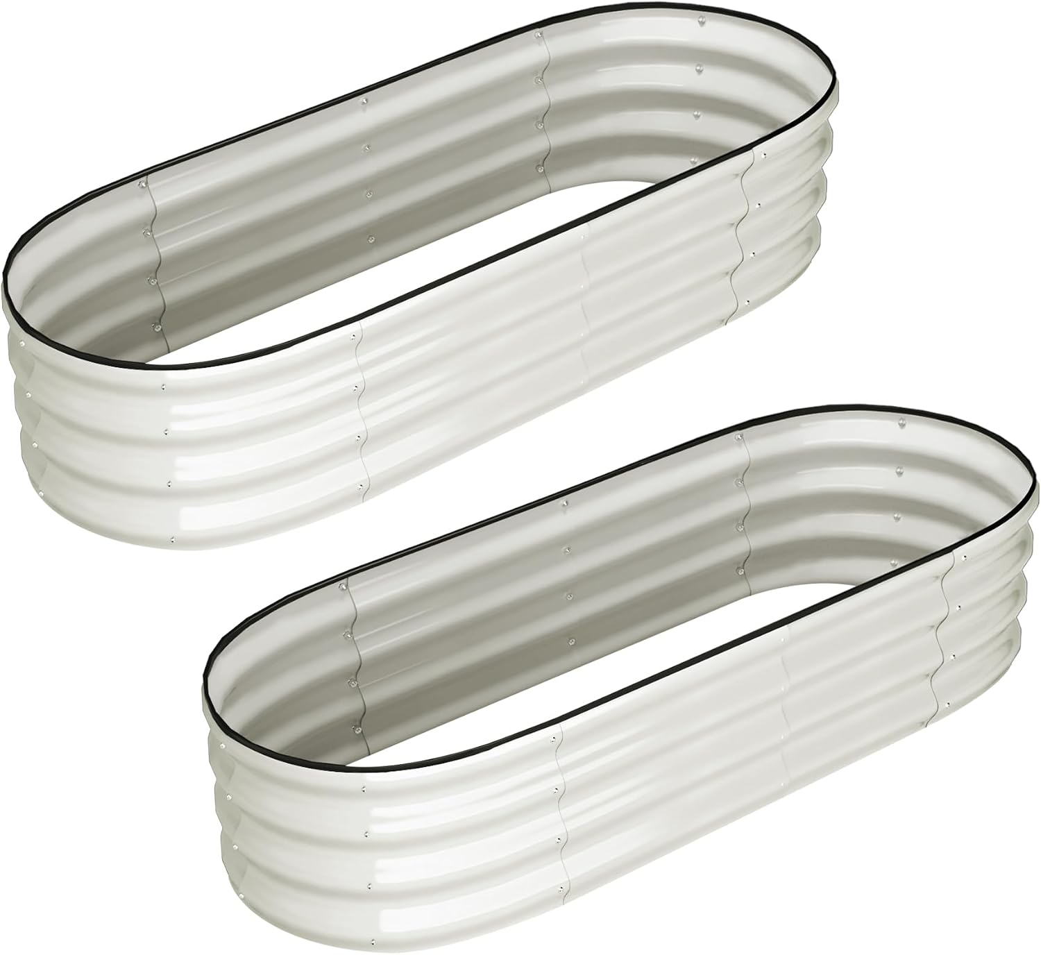 London Boutique 2 Pcs Oval Galvanized Raised Garden Bed, Outdoor Metal Planter Boxes
