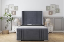 Sloomy Camden Steel Plush Bed Frame With Mattress With 50" Upholstered Wingback Headboard 5' King