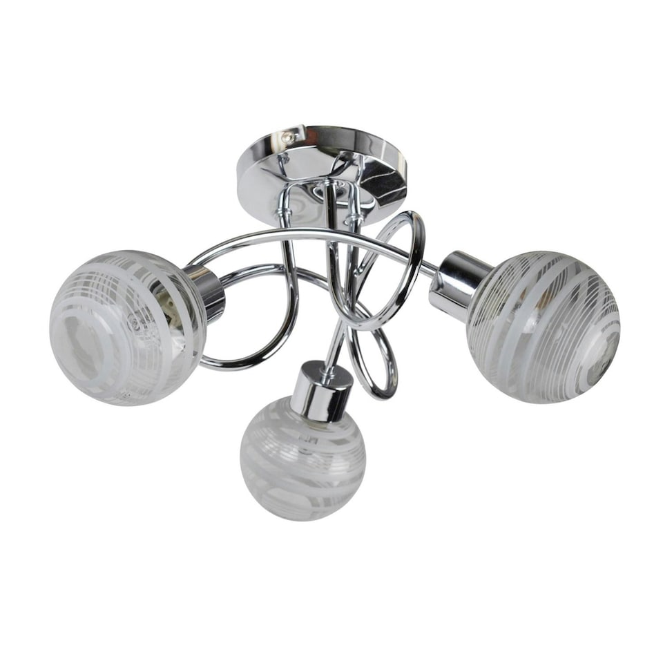 image 1 of First Choice Lighting Cafe Chrome with Striped Glass 3 Light Flush Ceiling Light Chrome | White