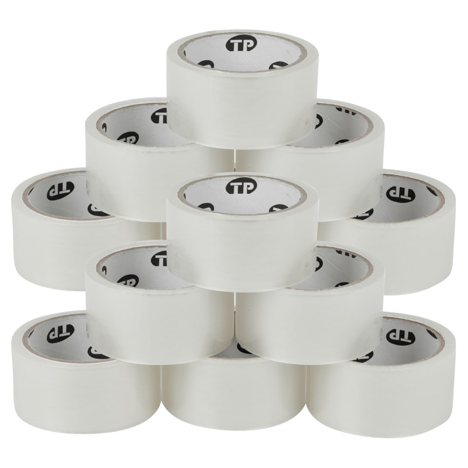 image 1 of Heavy Duty Clear Packaging Tape Rolls Strong Adhesive for Sealing Parcels Boxes | White | 12