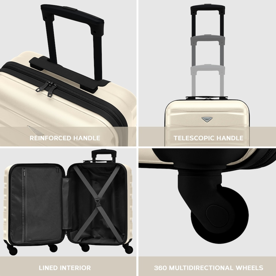 image 1 of 55x40x20cm Ryanair (Priority) TUI, Carry on Cabin Suitcase Hard Shell Approved for 60+ Airlines Cream | Cream/Black | Cabin Bag